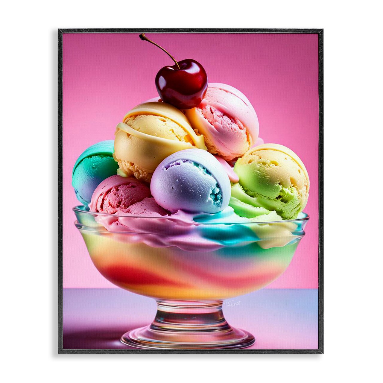 Stupell Industries Rainbow Hued Sundae Dessert Framed Giclee Design by Tabz Jones
